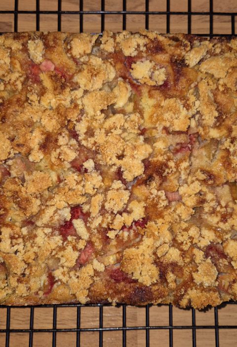 Kha-rins-keuken-Koolhydraatarm-Koolhydraatbeperkt Rabarber-Aardbeien Crumble taart